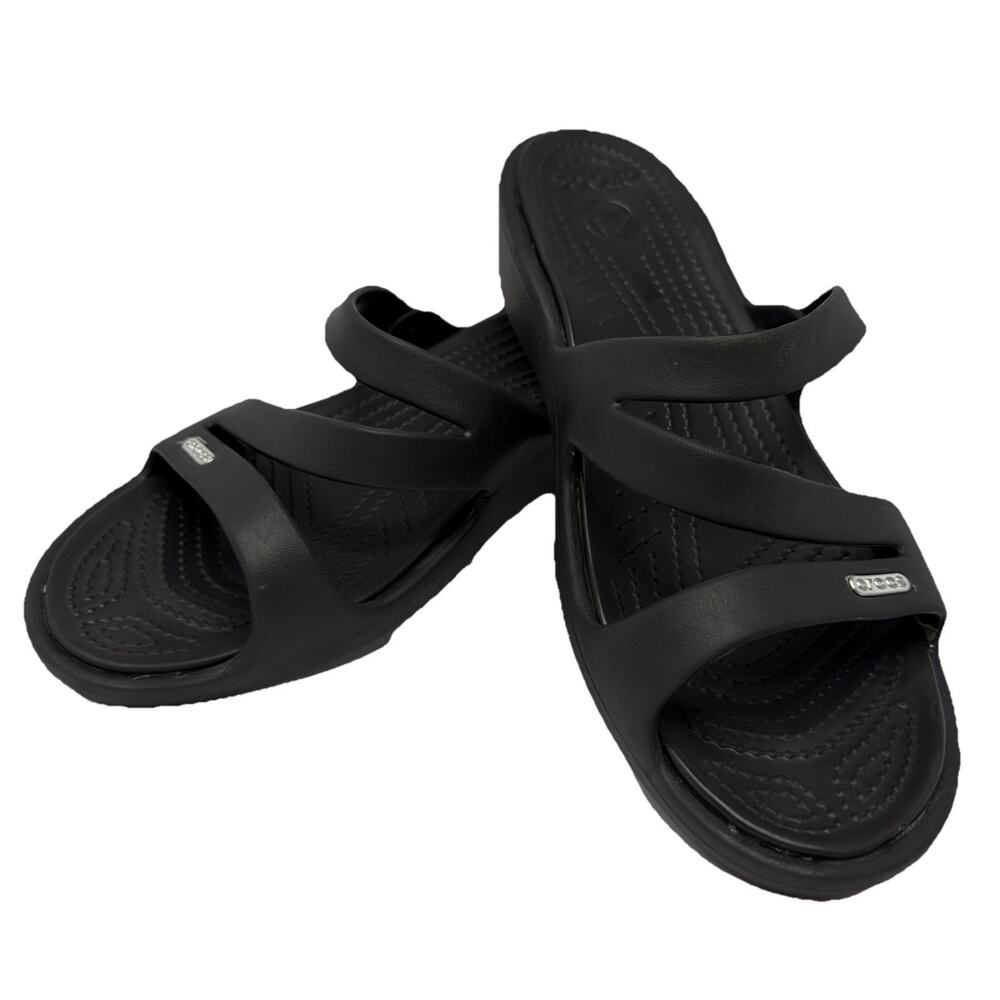 Crocs Women’s Strappy Patricia Wedge Sandals Black Size W 11